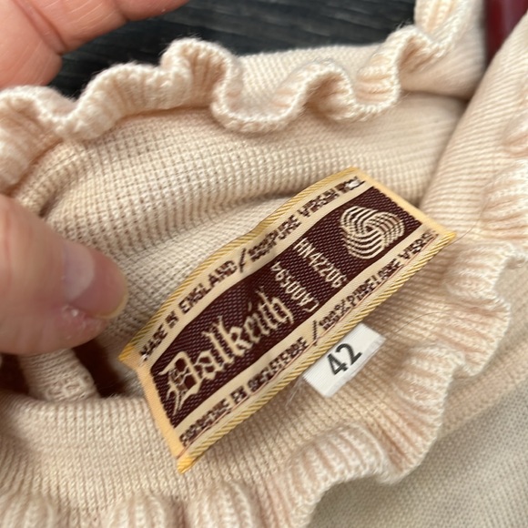 Vintage Dalkeith UK Virgin Lettuce Edge Ivory Wool Turtle Neck Large - Picture 6 of 6